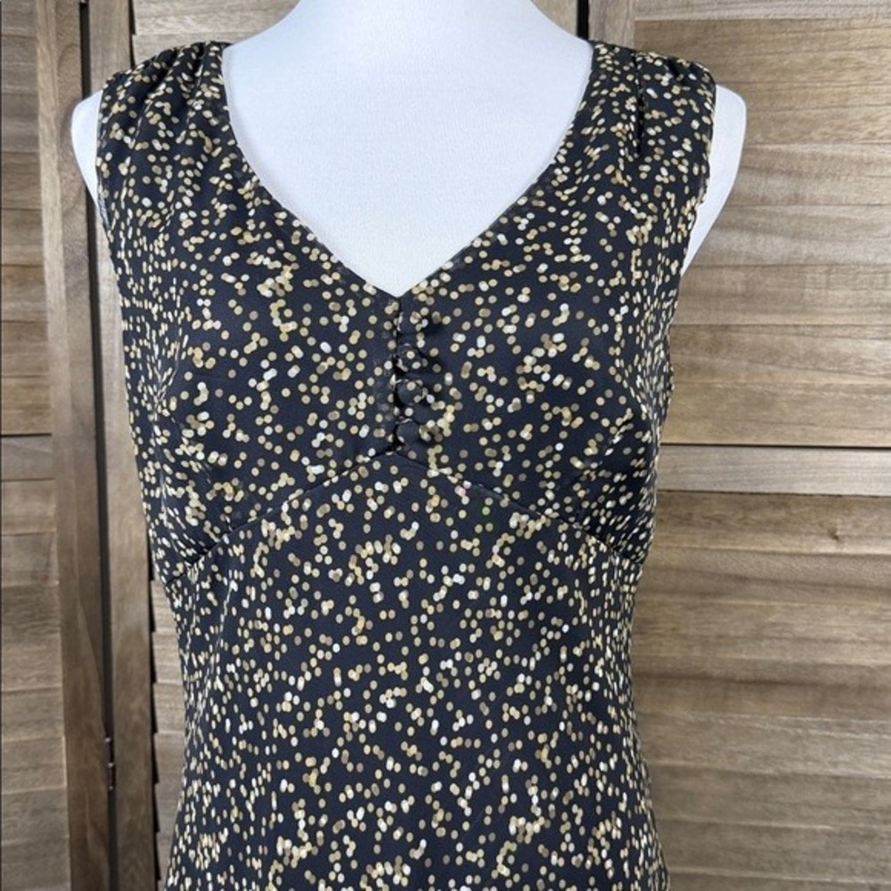 F.L.P. Faith Love Passion Polka Dot Midi Dress Black Tan V-Neck Womens Size 14 - Picture 3 of 9